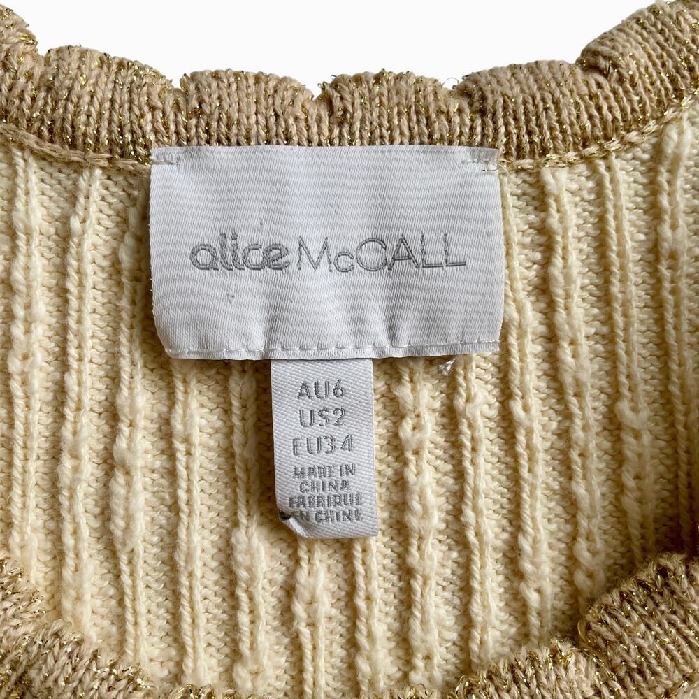 Alice McCall Heaven Help Knit Mini Dress Button Pocket Ruffle Trim 2 Cream - Picture 6 of 10